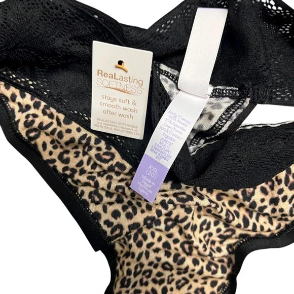 Joyspun Thong With Lace Panties Animal Print Tan‎ Black NWT Size XXL 20 - Picture 4 of 6